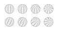 Earth globe made by grid from different sides. Set of 3d globes, grid spheres.